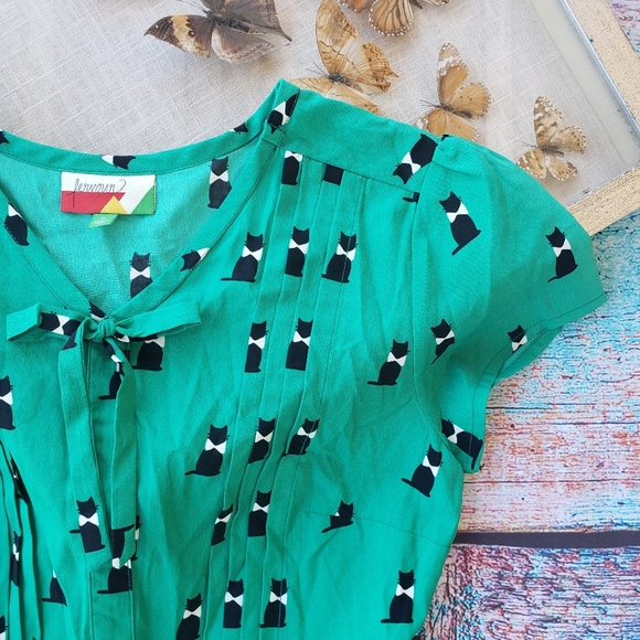 Modcloth Exploratory Style Cat Print A-Line Dress - Picture 7 of 12